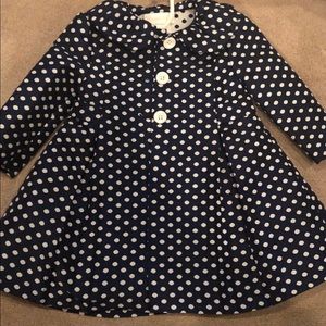 Navy Polka Dot Coat and Matching Dress - 12 Months